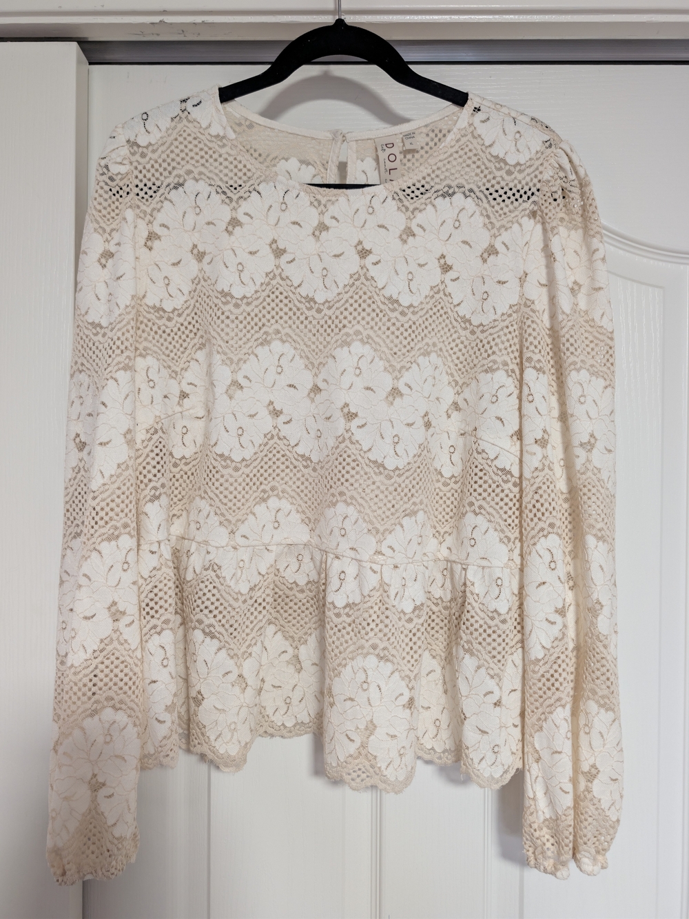 Anthropologie Dolan Left Coast Floral Lace Peplum Blouse Tan Ivory XL